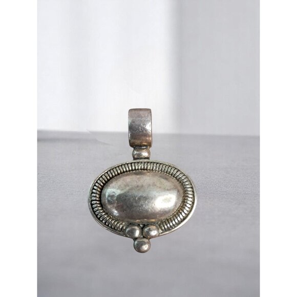 Marie Jennifer Silver Tone Oval Pendant — Signed MJ—Artisan Look—1.5” Long - Picture 2 of 6